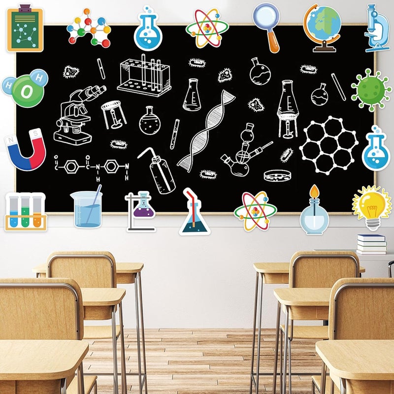 Machomby 48 قطعة قصاصات علمية، قصاصات مختبر الكيمياء الفيزيائية، قصاصات ورقية علمية لتزيين لوحات الإعلانات في المنزل والمكتب والمدرسة والفصول الدراسية، تزيين الجدران والأبواب - Image 2